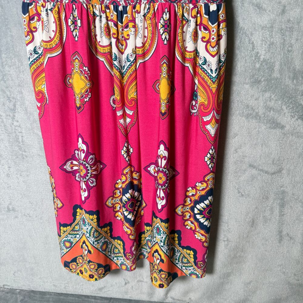 Shelby & Palmer Petite Medium Boho Paisley Empire Waist Dress Pink V Neck - Picture 5 of 6